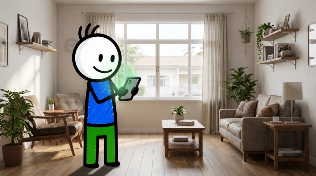 como limpar o nome sujo — mascote aliviado olhando o celular